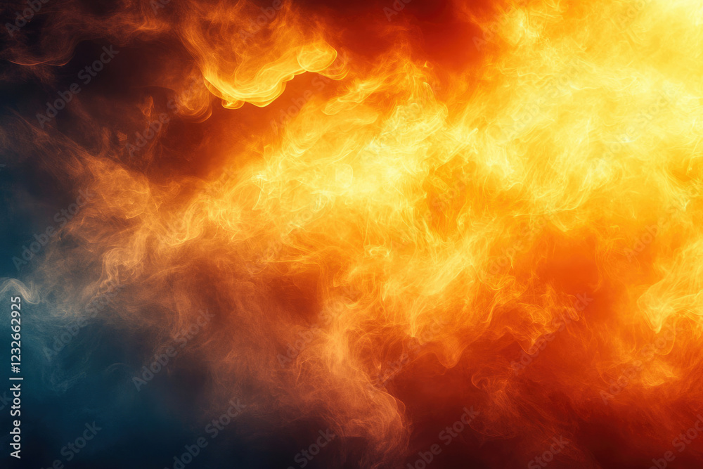 Poster abstract fiery smoke texture with orange and blue hues, creating a dramatic and intense visual.
