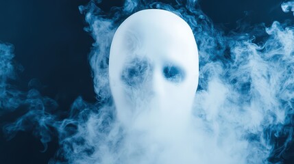 Fototapeta premium Mysterious White Mask Surrounded by Ethereal Smoke in Dark Lighting