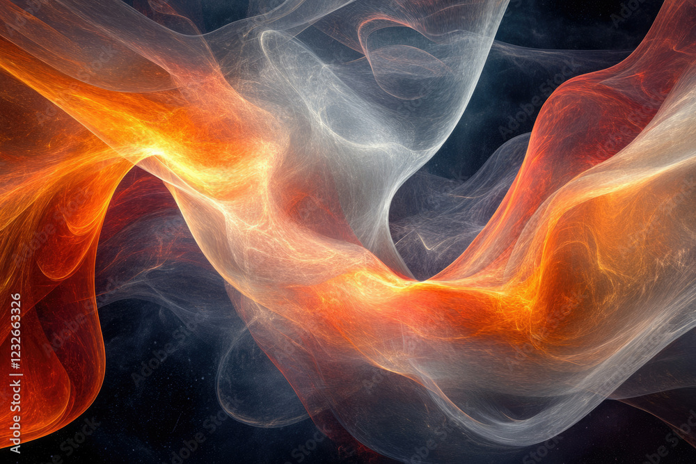Poster Abstract fiery and ethereal waves intertwine, creating a mesmerizing cosmic dance of light and energy.