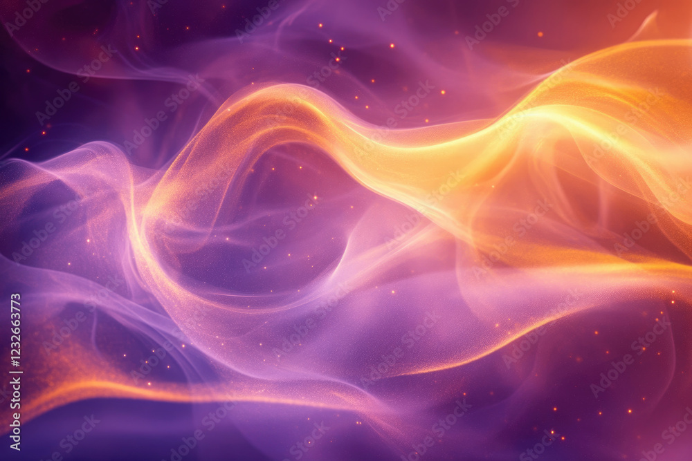 Aufkleber abstract image of flowing, luminous purple and gold waves with sparkling particles.