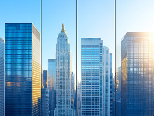 Naklejka premium Reflective skyscrapers, business office buildings.