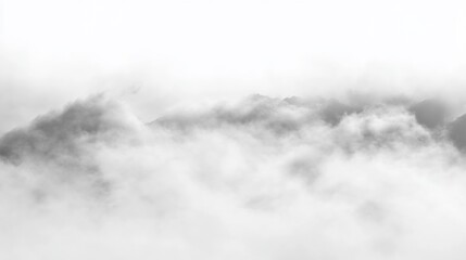 Misty mountain peaks shrouded in clouds, aerial view, serene landscape, nature background