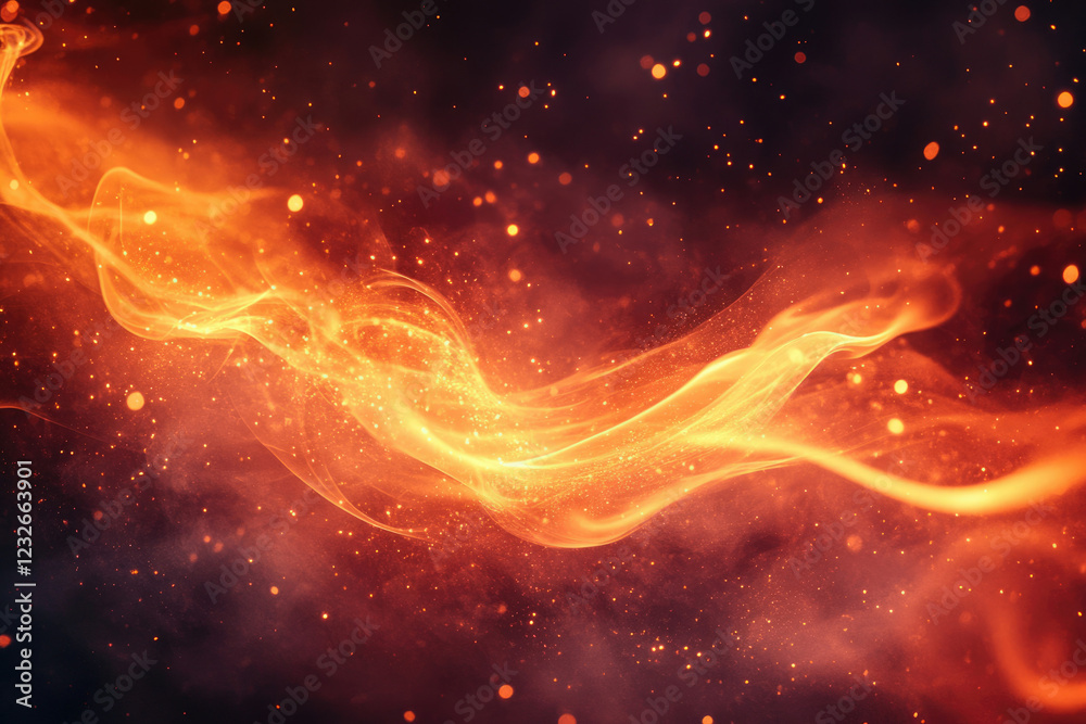 Poster Abstract fiery wave with glowing particles, creating a dynamic and energetic visual.