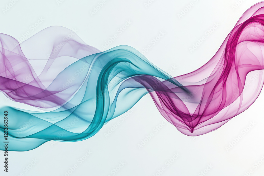 Aufkleber Abstract artwork featuring flowing teal and magenta waves, creating a dynamic and elegant design.