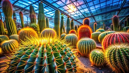 Obraz premium Stunning timelapse of greenhouse cacti, a nature-inspired AI art piece.