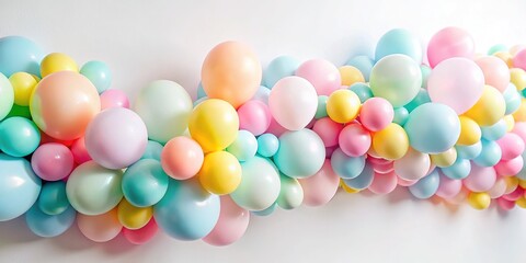 Soft pastel hues, a close-up of a balloon garland.