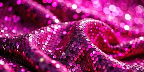 Obraz premium Sequin-embellished pink fabric, glitter, rule of thirds, fashion photography background.