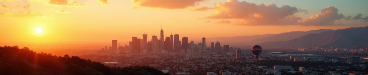 Naklejka premium Sun-drenched LA skyline, iconic buildings gleaming , architecture, skyscrapers
