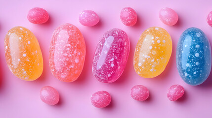 Colorful Jelly Beans on Pink Background