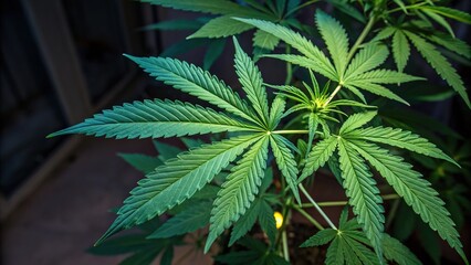 Nighttime vegetative growth of a green Indica strain.