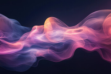 Obraz premium Abstract image of flowing, translucent pink and purple smoke or waves on a dark background.