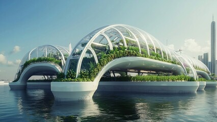Obraz premium Self-sustaining hydroponic farms solving global food shortages