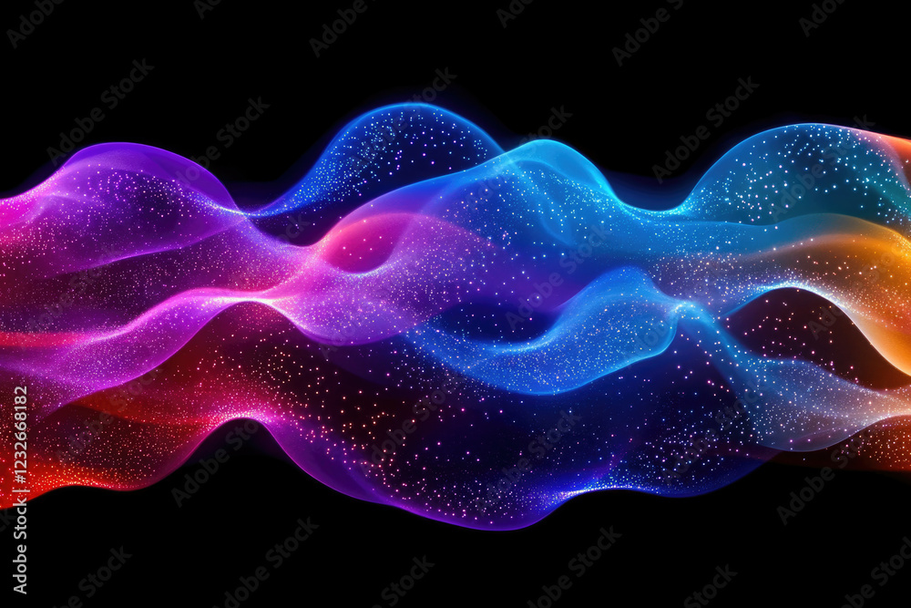 Aufkleber Abstract colorful wave with sparkling particles on transparent background.