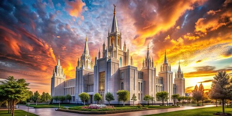 Obraz premium LDS Temple, NYC: Architectural photography showcasing a stunning exterior, a NYC landmark.