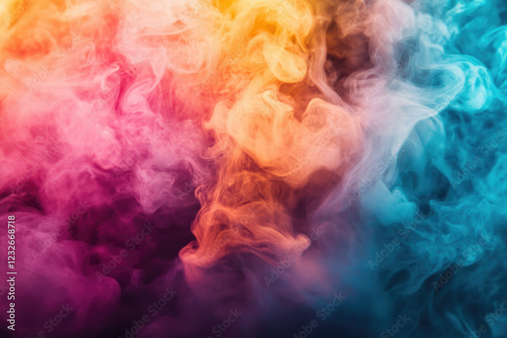 Poster Abstract image of vibrant, multicolored smoke swirling in dynamic patterns against a dark background.