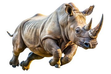 Fototapeta premium High-resolution rhinoceros jump, deep field, isolated PNG.