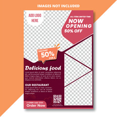 Modern restaurant flyer template for advertisement and marketing. Food menu banner and poster vector with Plate. Restaurant business promotion flyer template design