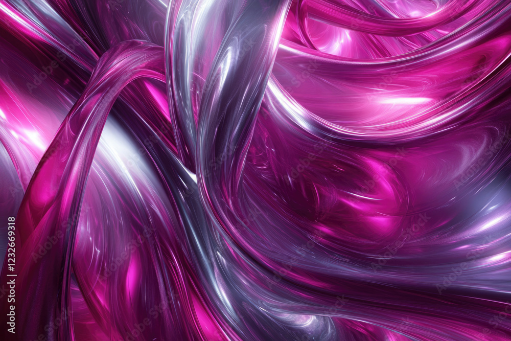 Poster Abstract swirling metallic forms in shades of vibrant pink and silver, creating a dynamic and luxurious visual effect.