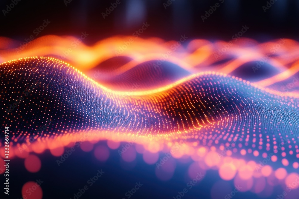 Poster vibrant abstract wave patterns illuminated with neon colors creating a mesmerizing digital landscape