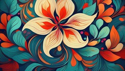 Vibrant Abstract Floral Pattern Illustration A Kaleidoscope of Colors and Textures in an Ethereal Floral Universe, Ideal for Artistic Websites, Social Media, or Inspiring Design Projects.