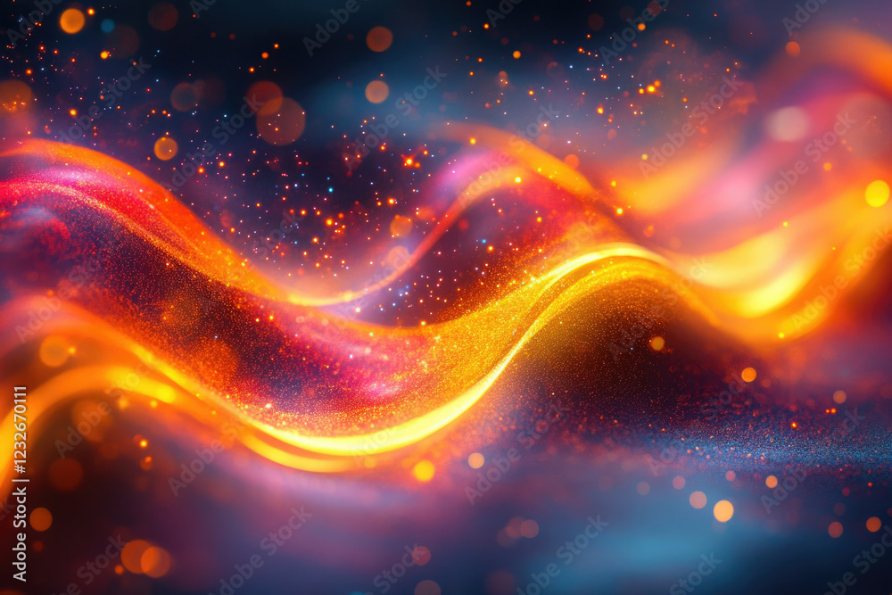 Poster abstract fiery waves with sparkling particles, creating a vibrant and dynamic energy.