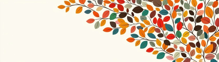 A vibrant illustration of colorful leaves in autumn hues, artistically arranged against a light background, evoking a sense of tranquility and nature.