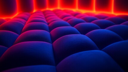 Fototapeta premium Vibrant close-up of plush, cushioned fabric with neon lighting creating a dynamic backdrop
