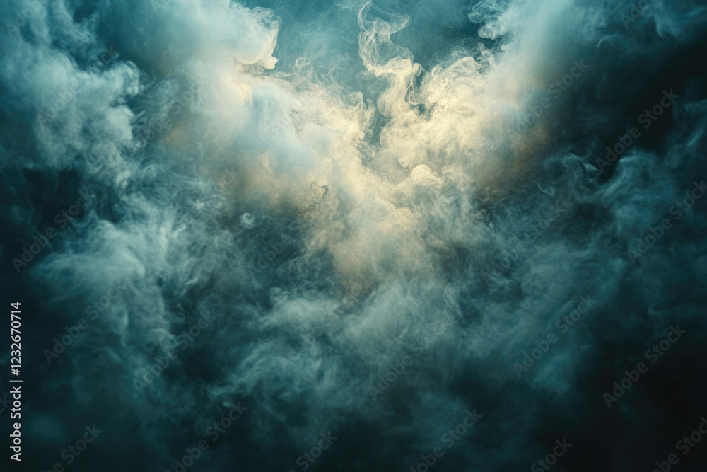 Aufkleber Abstract image of swirling teal and white smoke creating a mysterious and ethereal atmosphere.