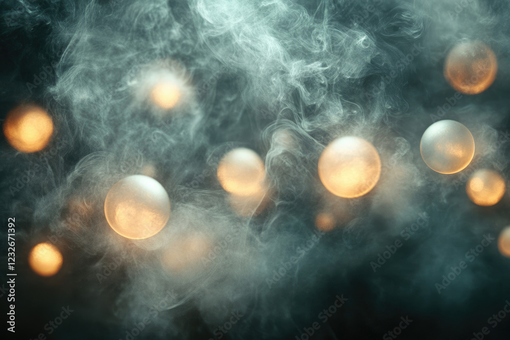 Poster Glowing orbs suspended in smoky atmosphere, creating an ethereal and mysterious scene.