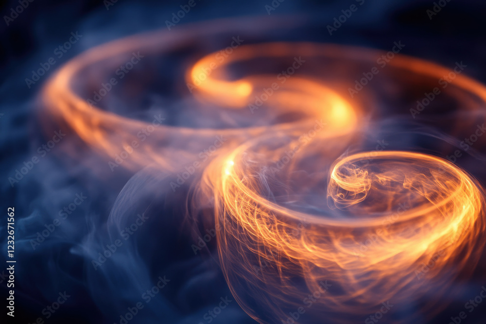 Poster abstract swirling smoke with fiery orange light, creating a mesmerizing cosmic scene.