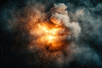 Fiery explosion with smoke and sparks, a dramatic visual of intense energy and destruction.