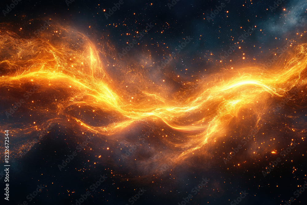 Poster a cosmic river of fiery energy flows through a star-studded expanse, creating a mesmerizing celestia