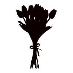 bouquet of tulips silhouette on white background vector