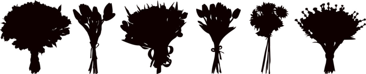 set of bouquets of flowers silhouette on a white background vector