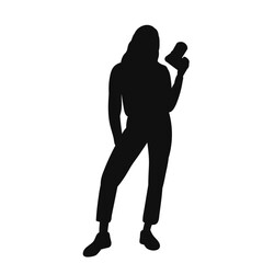 woman holding camera silhouette on white background vector