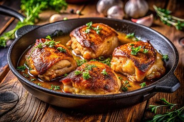 Crispy, pan-seared chicken thighs&acirc;&euro;&rdquo;a delicious close-up feast.