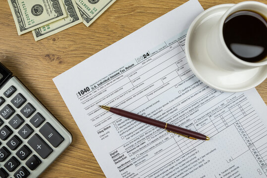 us tax forms 1040. 2024 year, business tax time concept.