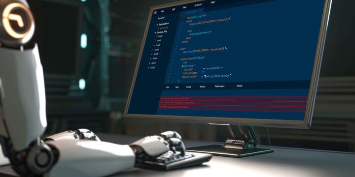 Software development programming on computer screen for brisk application and program coding