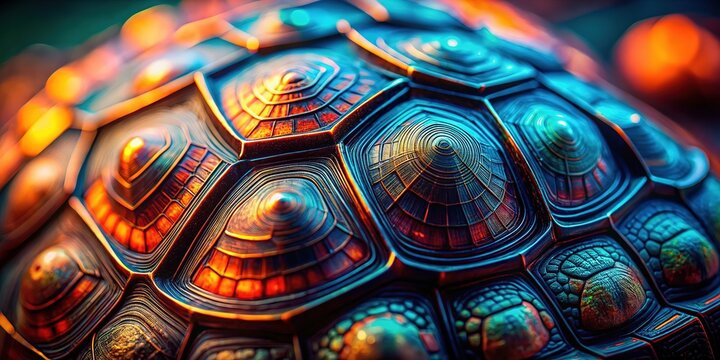 Close-up view of a futuristic turtle shell, showcasing alien textures.