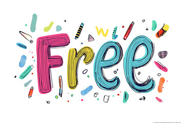 Fototapeta premium Colorful artistic text illustration of the word Free