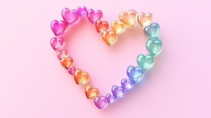Obraz premium Rainbow hearts forming a heart shape on pink background; Valentine's Day card