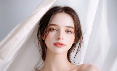 Captivating fine art portrait of a woman dreamy soft bokeh close-up view beauty and health focus