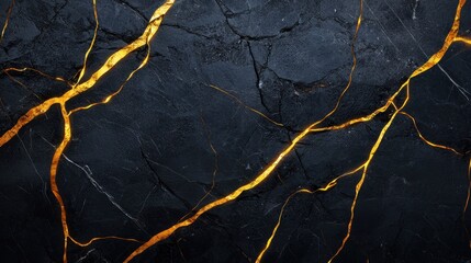 A black and gold stone with cracks and splinters