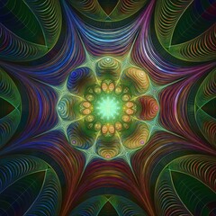 Striking Swirling Abstraction Vibrant Hues and Intricate Patterns in a Mesmerizing Fractal Scene, Blending Mathematical Complexity with Captivating Beauty.