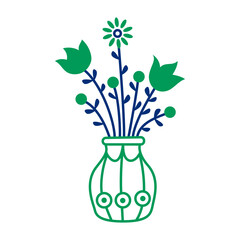 Set of bouquets in vases with spring and summer various flowers, women's day, mother's day, wedding cards.