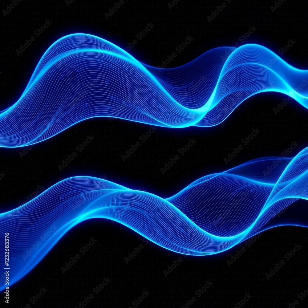 Aufkleber an abstract representation of flowing energy, featuring luminous blue waveforms rippling across a da