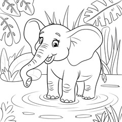 elephant and nature coloring page 