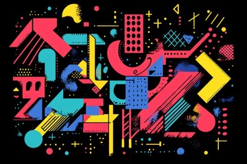 Abstract colorful geometric shapes on a black background