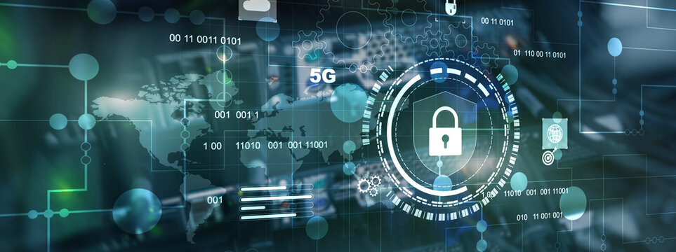 Cyber protection shield icon on server room background. Information Security 2025