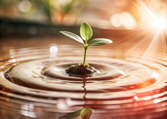 Tranquil beginnings a delicate seedling sprouting in serene harmony image.